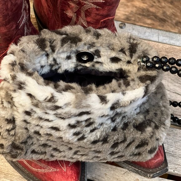 Mini Faux Leopard Fur Purse – Black Beaded Handle - Picture 8 of 9